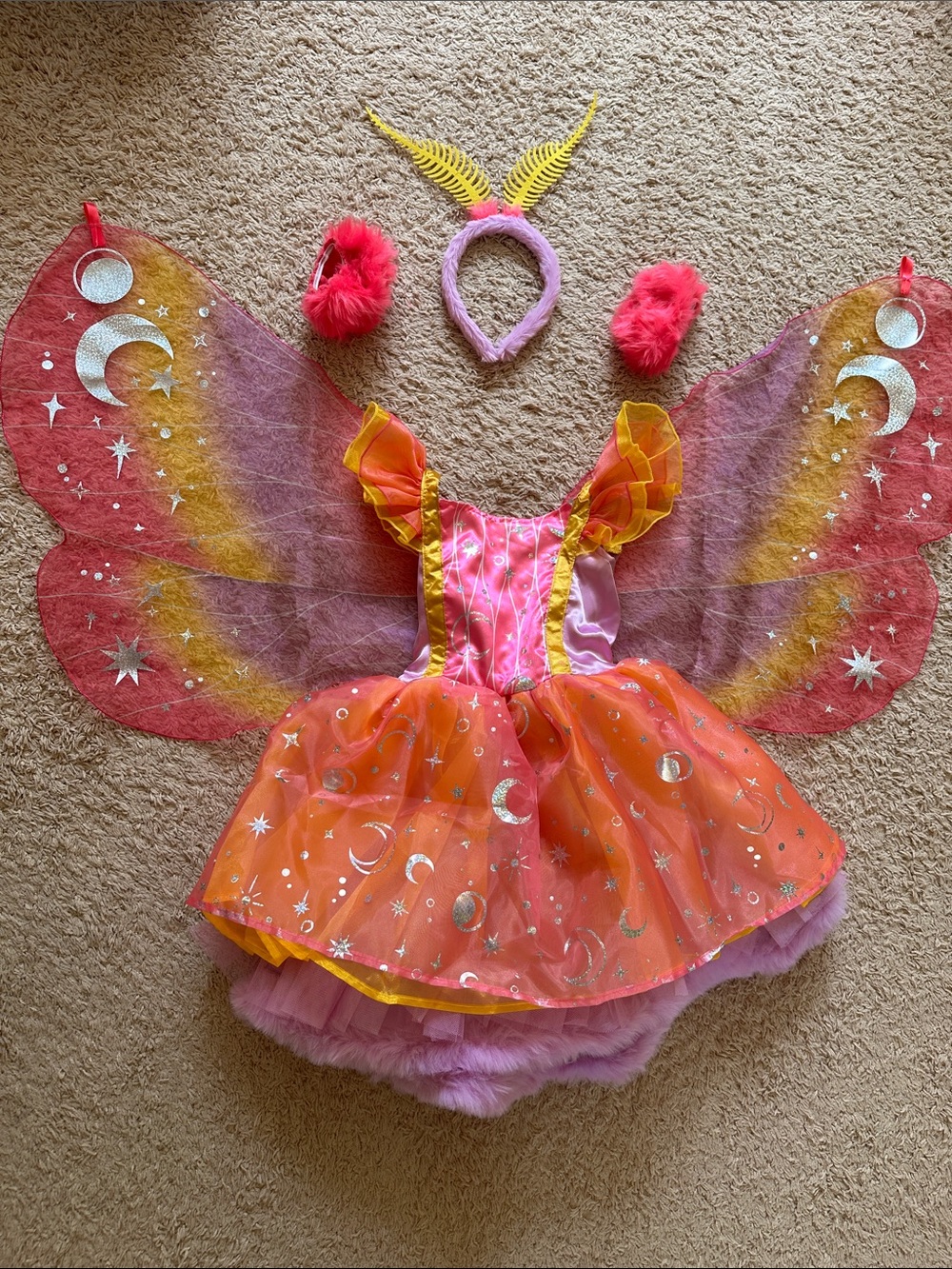 Daydreamer Pink and Orange Fairy Costume with Wings & Headband
